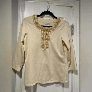 Spanner Embroidered Metallic Floral Beaded Sequin V Neck Marble Buttons Size S